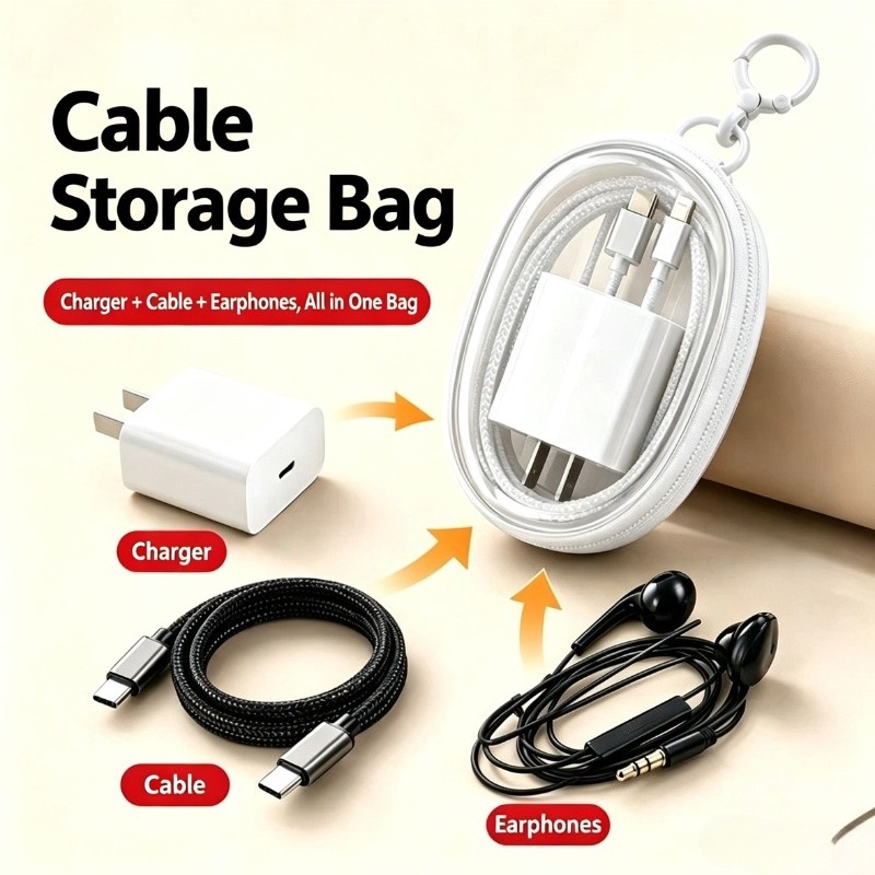 Cable Organizer Bag - Draagbare, waterdichte opbergtas voor datakabels, transparant