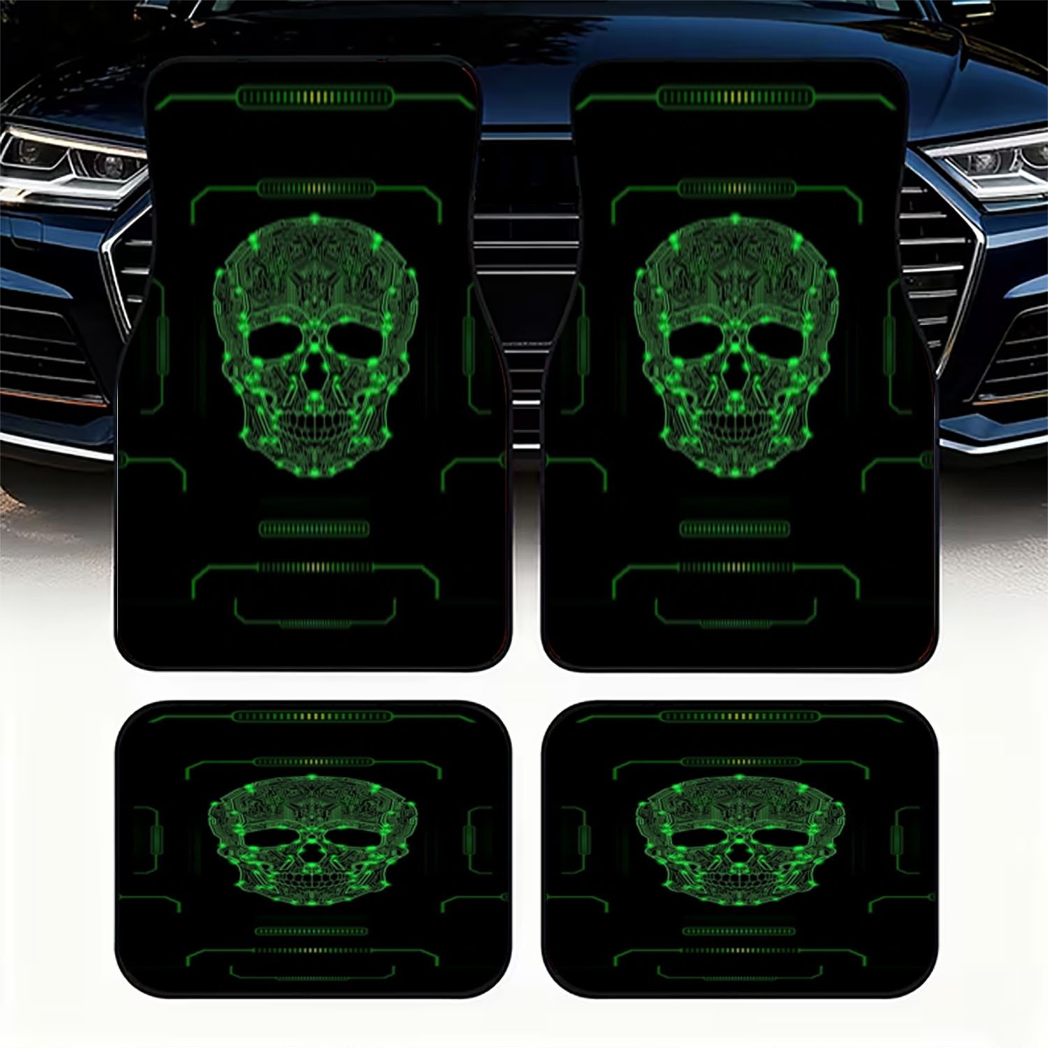 Tech Accessories Luxury - Cyberpunk Skull autovloermatten, 4 stuks autovoetmatten,