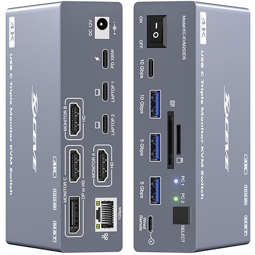 Usb C To Hdmi - USB-C KVM-switch voor 3 monitoren, 2
